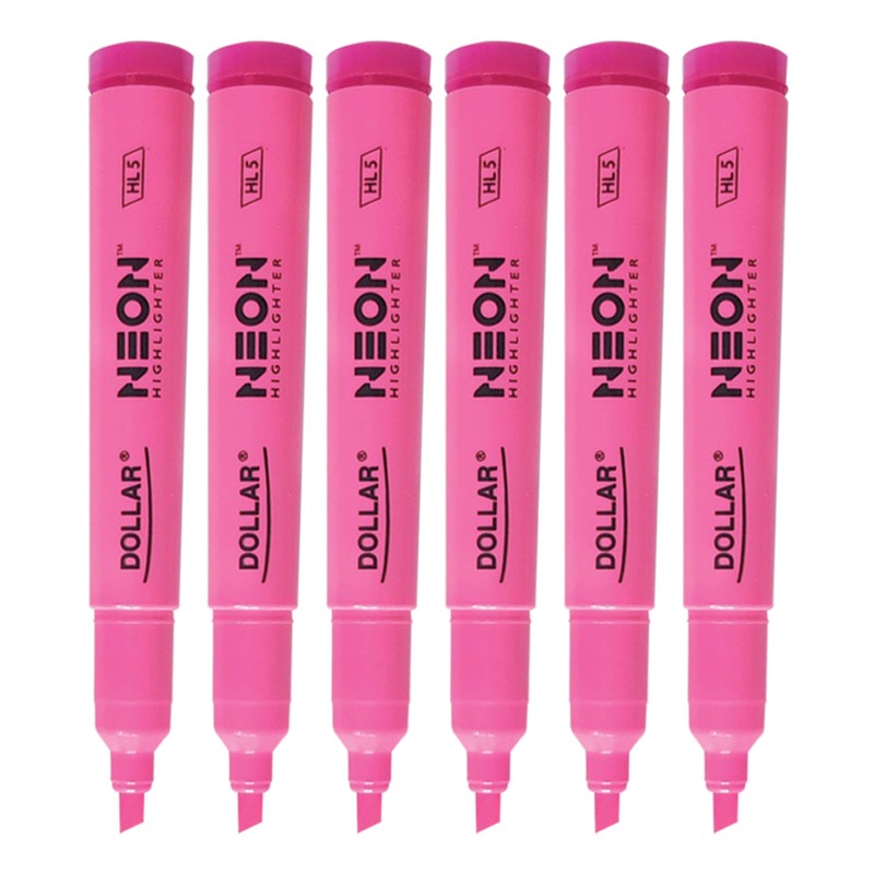 DOLLAR NeoMark Highlighter Pens, PINK, Pack of 6, Chisel Tip