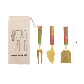 Creative Co-Op 3-Piece Stainless Steel Cheese Knife Set with Resin Handle, Multicolor