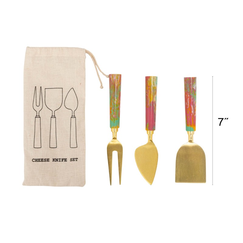 Creative Co-Op 3-Piece Stainless Steel Cheese Knife Set with Resin