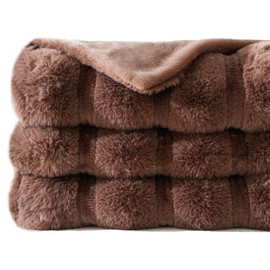 Battilo Brown Faux Fur Throw Blanket, Rabbit Fur Blanket for Bed, Couch, Super Soft Cozy Fuzzy Mink Blanket, 60"x80"