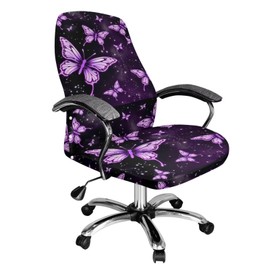 CREAMIC Purple Butterfly Chair Covers Computer Office Chair Cover Protective Stretch Decorative Fabric Cover Standard Size Easy to Install Seat Cushion Split Protectors,Size L