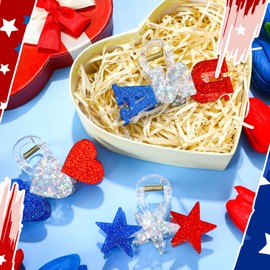 Yuxung 3 Pcs American Patriotic Dangle Hair Clips July 4th Acrylic Hair Claw Clip Glitter Red White Blue Star Heart USA Hair Accessories for Independence Memorial Day Veteran's Day Party Favor Gift
