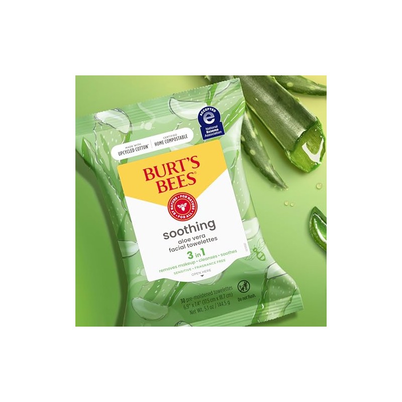 Burts Bees Sensitive Facial Cleansing Towelettes with Cotton Extract, 30