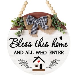 3D Bless This Home And All Who Enter Wood Hanging Front Door Sign, Christian Decor, Wooden Bless This Home Wall Decor Jesus Decor God Decoration For House, Porch, Front Door, Wall