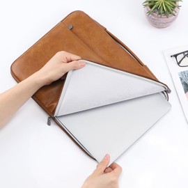 DOMISO 15.6 inch Laptop Sleeve Case Water-Resistant PU Computer Cover Bag for HP, Dell, Asus Notebook,Brown