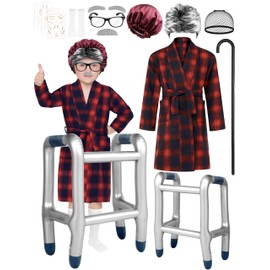 SOMSOC Old Man Costume for Kids 100 Days of School Costume for Boys Grandpa Outfit Old Person Dress Up Accessories
