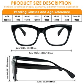 Chiccool Oversized Square Reading Glasses for Women,3 Pack Stylish Blue Light Blocking Large Frame Computer Readers+1.0