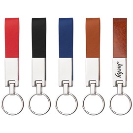 Framendino, 5 Pack Engravable Metal Blanks Keychain with Leather Stamping Engraving Blank Key Ring chain for DIY Employee Craft, 5 Color, 5 Pack