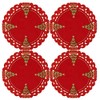 Grelucgo Embroidered Christmas Holiday Holly Tree Table Doily Place-mats (Round