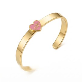 Ethlyn Stainless Steel Initial A Heart Cuff Bangle Bracelet for women, golden Pink Enamel Letter Openable Waterproof Jewelry Gifts (A)