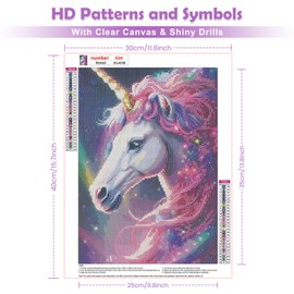 QENSPE 5D Diamond Painting Unicorn Diamond Painting Pictures DIY Full Round Diamond Art Set Adults Unicorn Diamond Art Painting Embroidery Set Cross Stitch Pictures Home Wall Decor 30 x 40 cm