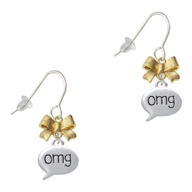 Delight Jewelry Silvertone Text Chat - omg - Oh My God - Goldtone Bow French Earrings