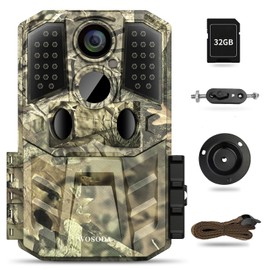 WOSODA Trail Camera, Security Camera, Infrared Camera, 36 Megapixels, IP66 Grade Waterproof, Dustproof, 32 GB Memory Card Included, 0.2s Ultra Fast Trigger, 120° Ultra Wide Detection Range, Built-in