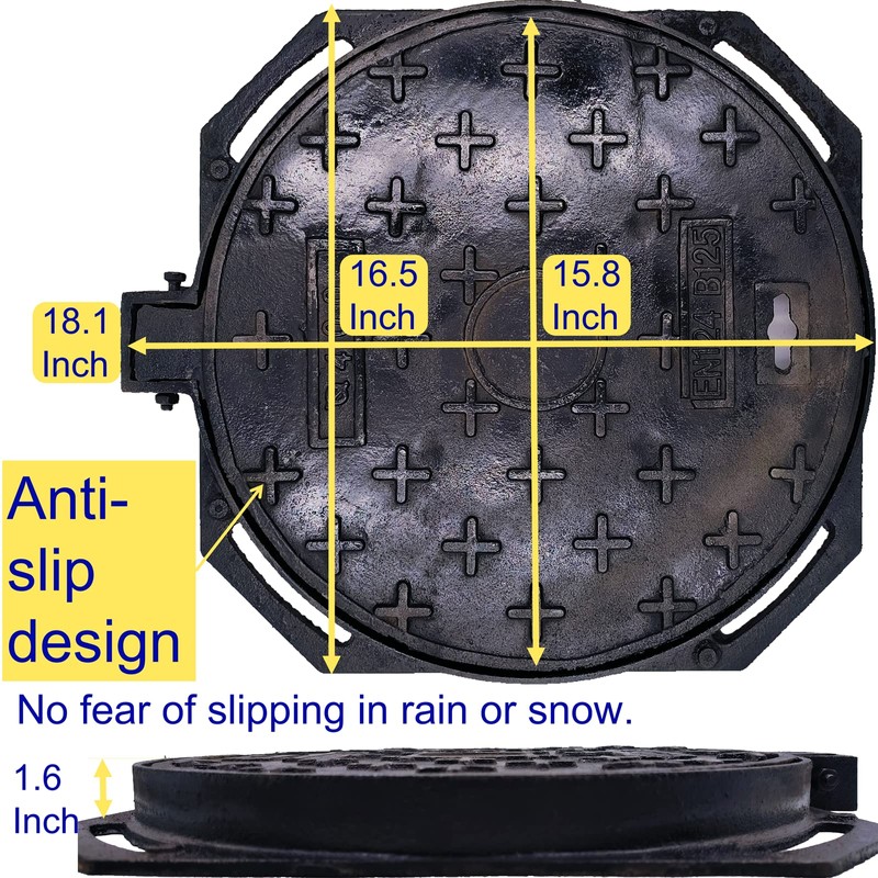 MOSINSBO 16” Cast Iron Manhole Cover and Frame, B Class