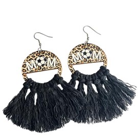 MAMA Braid Earrings Gifts for Mom Sports Fans Players Wooden Sports Ball Tassels Earrings for Women New Mom Mother's Day Gifts Gender Reveal Earrings Volleyball Baseball Gifts-Football