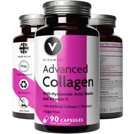 High Strength Collagen Supplements for Women – Powerful 1300mg Type 1 Collagen Tablets for Skin, Hair Nails & Joints with Hyaluronic Acid & Vitamin C – Made in The UK – 90 Capsules