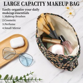 WOZEAH Floral Makeup Bag for Purse Small Cosmetic Pouch,Stylish Zipper Make up Pouch Travel Canvas Toiletry Bags(Flower Branches 3)
