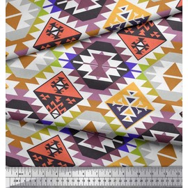 Soimoi Purple Velvet Fabric Aztec Kilim Printed Fabric 1 Yard 58 Inch Wide