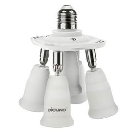 DiCUNO 5 in 1 E26 Light Socket Splitter Adapter, Standard Base LED Bulbs Converter, 360 Degrees Adjustable 180 Degree Bending, 5 Way Bulbs Socket Holder