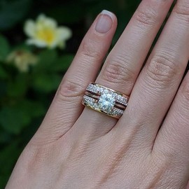 TwoBirch 1.01 Ct. Combination Cathedral and Classic Ring Guard in Sterling Silver with Moissanite (Size 8.5)