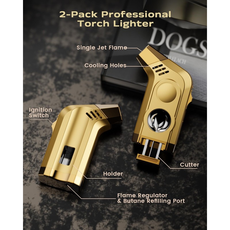 2-Pack Torch Lighters, Torch Lighter with Powerful Jet Flame, Holder,