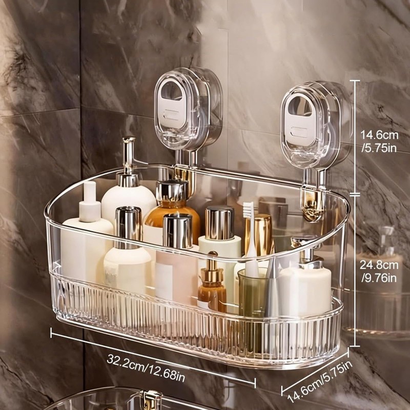 2026 New No-Drill Bathroom Suction Storage Box, Large Capacity Strong