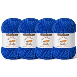 4 Pack Sapphire Blue Fluffy Velvet Yarn for Crocheting, Chunky Chenille Baby Blanket Yarn for Crochet, Soft Fuzzy Puzzle Yarn for Knitting, (100g/3.53oz Each) Bulky Thick Amigurumi Crochet Yarns