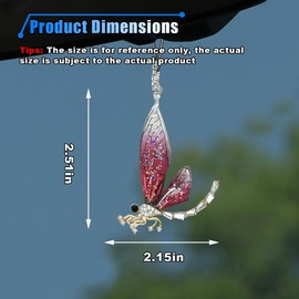 Dragonfly Car Pendant, Bling Crystal Diamond Suncatcher, Transparent Wing Metal Dragonfly Rear View Mirror Charm, Car Mirror Hanging Decoration Accessories for Room Window Wall (Red)