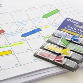 BAZIC 0.5" x 1.7" Neon Color Printed Arrow Flags w/Dispenser, PET Sticky Notes Memo Index Tabs Flags, Self-Stick Notes, Post Stickies Colorful Pads, Clean Removal (100 Tabs/Pack), 2-Pack