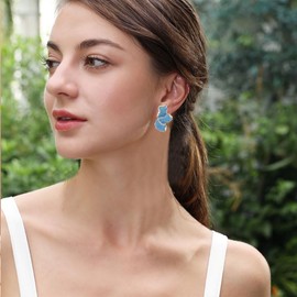 ONLYJUMP Irregular Petal Earrings For Women Flower Stud Earrings Lightweight Stud Earrings Florl Earrings Flower Dangle Earrings Trendy Jewelry Gift (Blue)