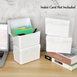 BTSKY 4 Pack 4 x 6 inch Index Card Box - Index Card Holder Notecard Box Recipe Card Box Plastic Storage Organizer for Filling Index Cards , Note cards , Flashcards, Recipes and Addresses, White (Not