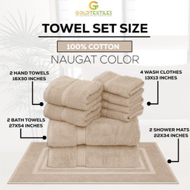 GOLD TEXTILES Luxury 10 Piece Towel Set, (Bath Towel 27x54, Hand Towel 16x30, Washcloth 13x13, Bath Mat 22x34) Ultra-Plush Absorbent Cotton Towels for Bathroom (Sand, 10 Piece Towel Set)