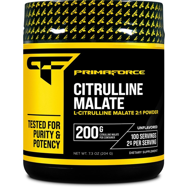 PrimaForce L-Citrulline Malate Powder, Unflavored Pre Workout Supplement, 200 grams - Boosts Energy, Aids Recovery, Enhances Strength Performance – Vegan, Non-GMO