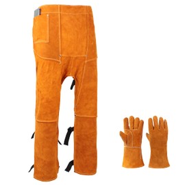 Heavy Duty Split Leather Welding Pants - Heat & Flame Resistant Leg Protection, Adjustable Sizes Brown