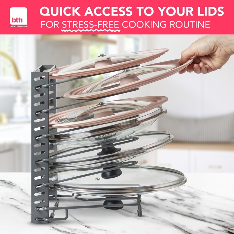Free-Standing Adjustable Pot Lid Organizer for Cabinet - Kitchen Storage