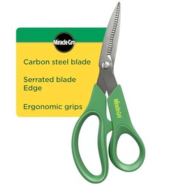 Miracle-Gro 8 in. All-Purpose Steel Garden Utility Shears with Serrated Blades – Comfort Grip Yard and Garden Scissors for Pruning Plants, Flowers, and Herbs