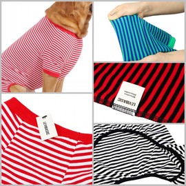 Dog Pajamas Cotton Striped Pup Jumpsuit, Breathable 4 Legs Basic Pjs Shirts for Puppy and Cat, Super Soft Stretchable Dog Jammies for Boys and Girls (X-Large, Black Red+Black)