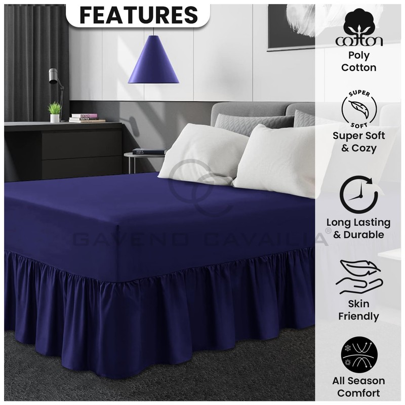 Plain Poly Cotton Frilled Valance Fitted Sheets, Easy Care Fitted