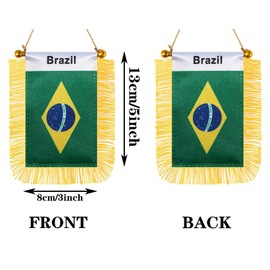 JBSJBS Brazil Hanging Flag Mini Small Brazilian Car Window Flags Banners Rearview Mirror Décor Brazil Flags with Suction Cup Golden Fringed Double Sided 3 X 5 Inch
