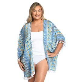 La Blanca Women's Kimono Swimsuit Cover Up, Ice Blue//Scarf City, ONE