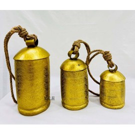 Set of 3 Giant Harmony Cow Bells Huge Vintage Handmade Rustic Lucky Christmas Hanging Bells On Rope