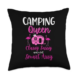 Camping Queen Classy Sassy Smart Funny Women Girls Camper RV Throw Pillow