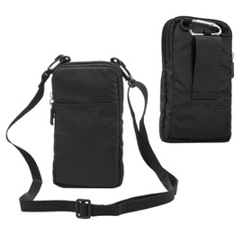 Small Crossbody Cell Phone Bag, Smartphone Belt Holder for Men, Multifunction Travel Shoulder Messenger Holster Crossbody Bag Wallet with Strap Zipper Waist Belt Clip Pachk with Locking Carabiner Hook