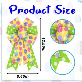 HIENAJ Large Easter Bow for Wreath,Yellow Green Easter Tree Topper,Easter Bows for Wreaths,Outdoor Easter Wreath,Easter Bunny Tree Topper