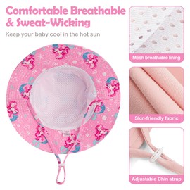 ESTAMICO Baby Girl Sun Hats Summer Wide Brim Bucket Hat UPF 50+ Sun Protection Sunhat, Light Pink/Mermaid 2-4T