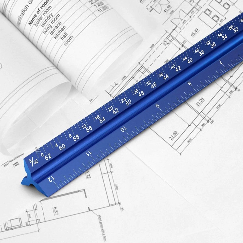 Hutou Blue Triangular Architect Ruler 12 Inch High Grade Aluminum