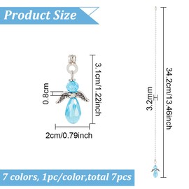 BENECREAT 7Pcs Angel Faceted Glass Ceiling Fan Pull Chain Extenders, Multi-Color Crystal Ceiling Fan Extension with Ironl Ball Chain for Ceiling Fan Light Decoration