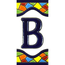 House letters 4 inch. Handpainted house letter tiles for signs, addresses and names. Address numbers for houses. House address numbers and letters. Design MOSAICO MEDIANO 4,29" x 2,13" (LETTER B)