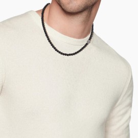 GAVU 6mm Skull Necklace Mens Crystal Beaded Necklace Black Onyx Necklace for Men 60cm