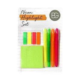 BG Neon Highlight Set - Highlighter Pens, Sticky Notes & Index Tabs